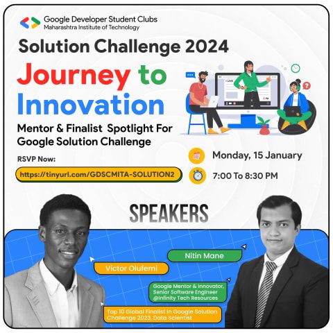 Google Solution Challenge 2024 mentor and finalist spotlight event banner, GDSC MIT