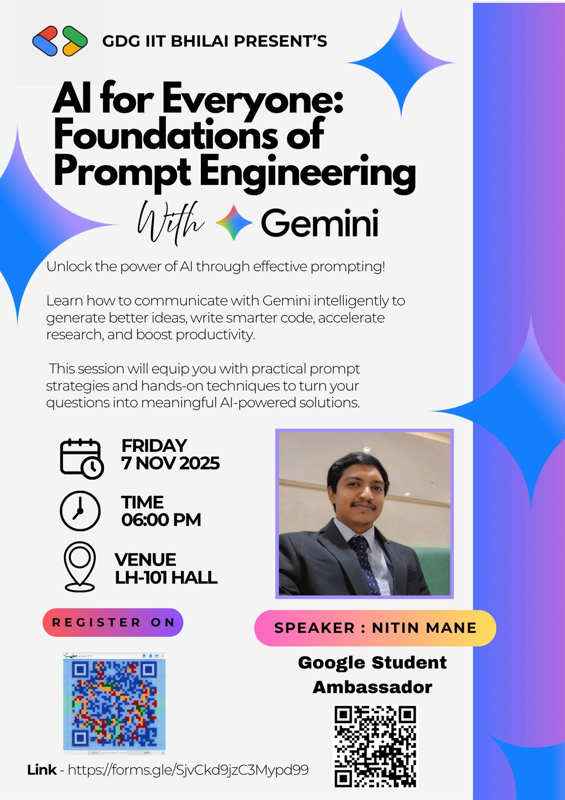 AI for Everyone: Foundations of Prompt Engineering with Gemini, GDG IIT Bhilai event banner